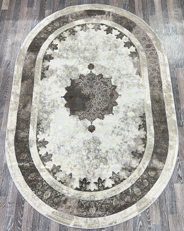 Ковер турецкий AA610A Lisa (Полиэстер, бежевый, серый) овальный